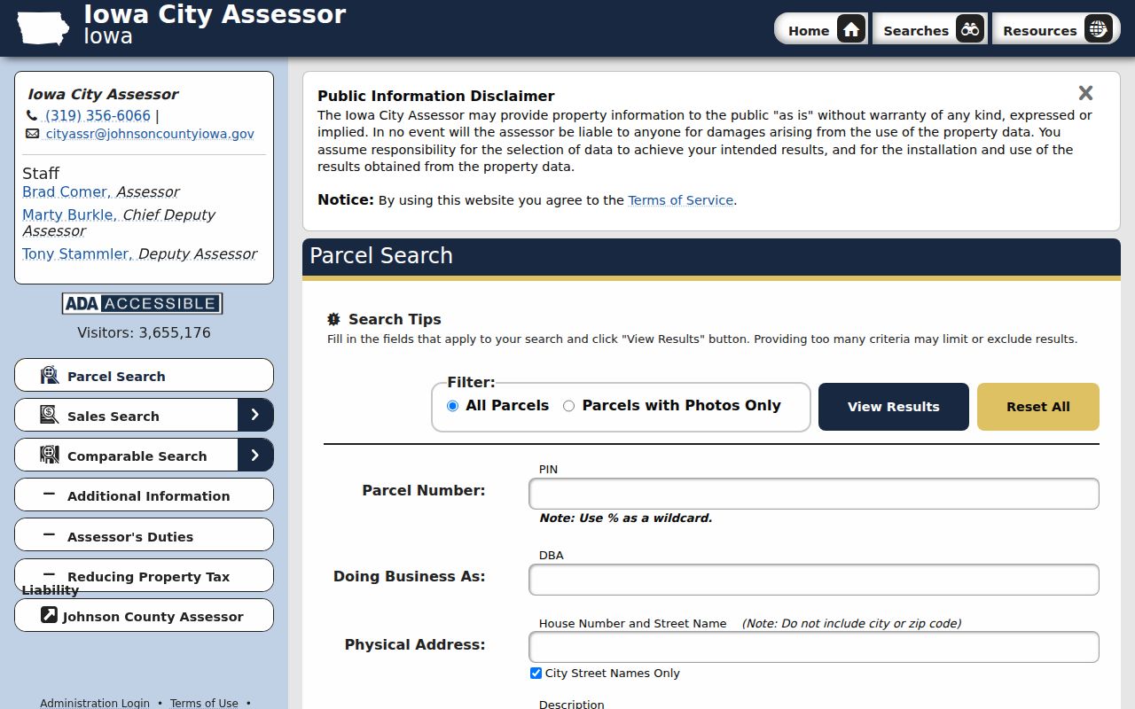 Iowa City Assessor parcel search for residents directory research