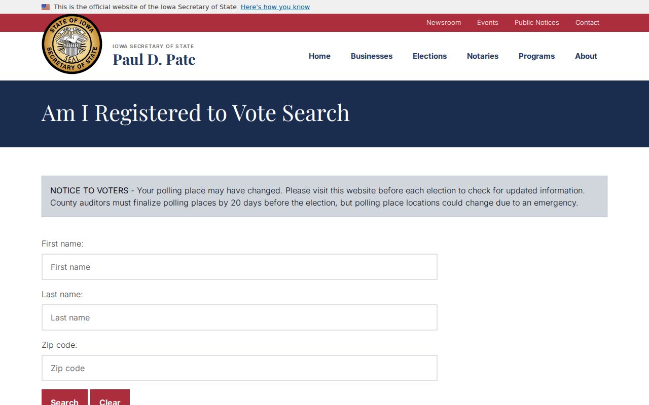 Iowa voter registration confirmation form used for Iowa City residents