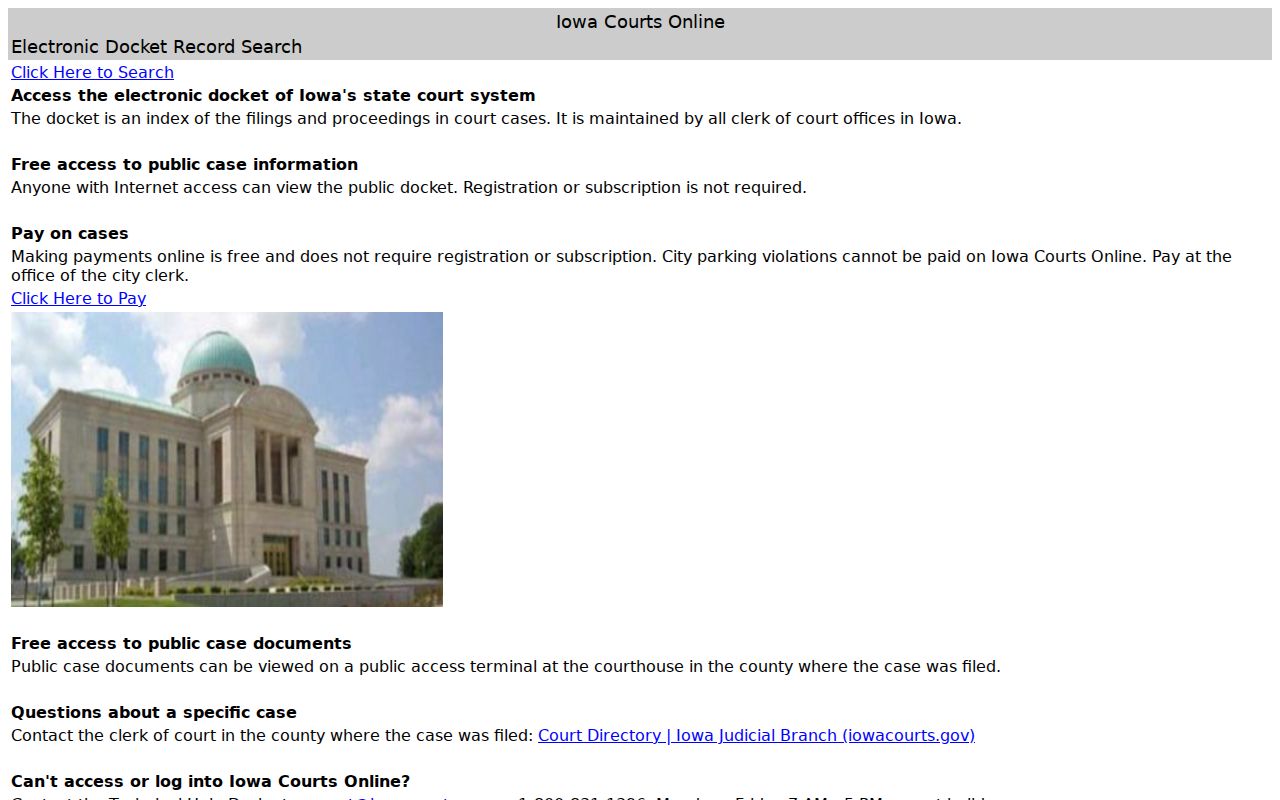 Iowa Courts Online portal for checking an Iowa City resident name