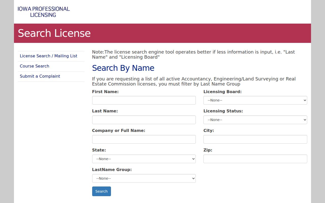 Iowa professional licensing resident name search